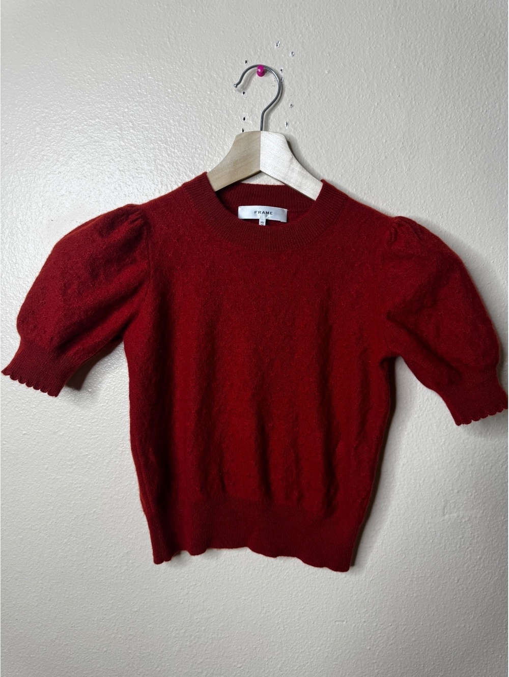 FRAME Womens XS Paprika 100% Cashmere Sweater Puff Short Sleeve Crewneck